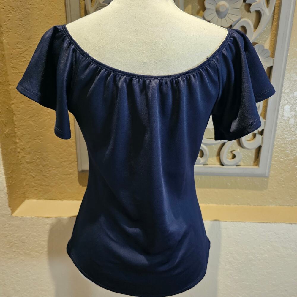 Love J Size L Navy  Embroidered Off Shoulder Boho  Festival Cottagecore Top - Picture 3 of 9